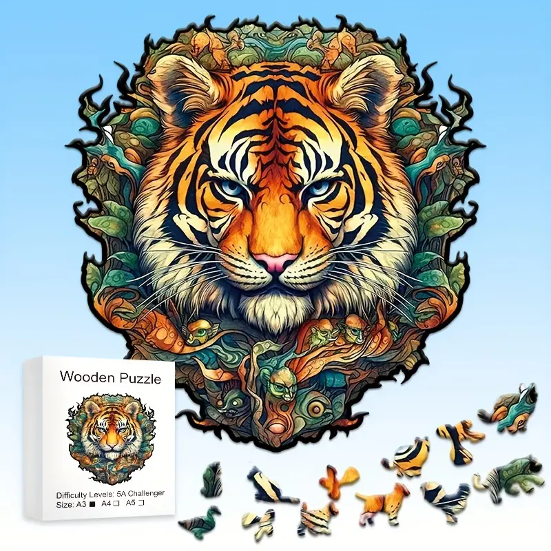 Woodworking Game - Tiger Wooden Jigsaw Puzzle, Uniquely Irregular