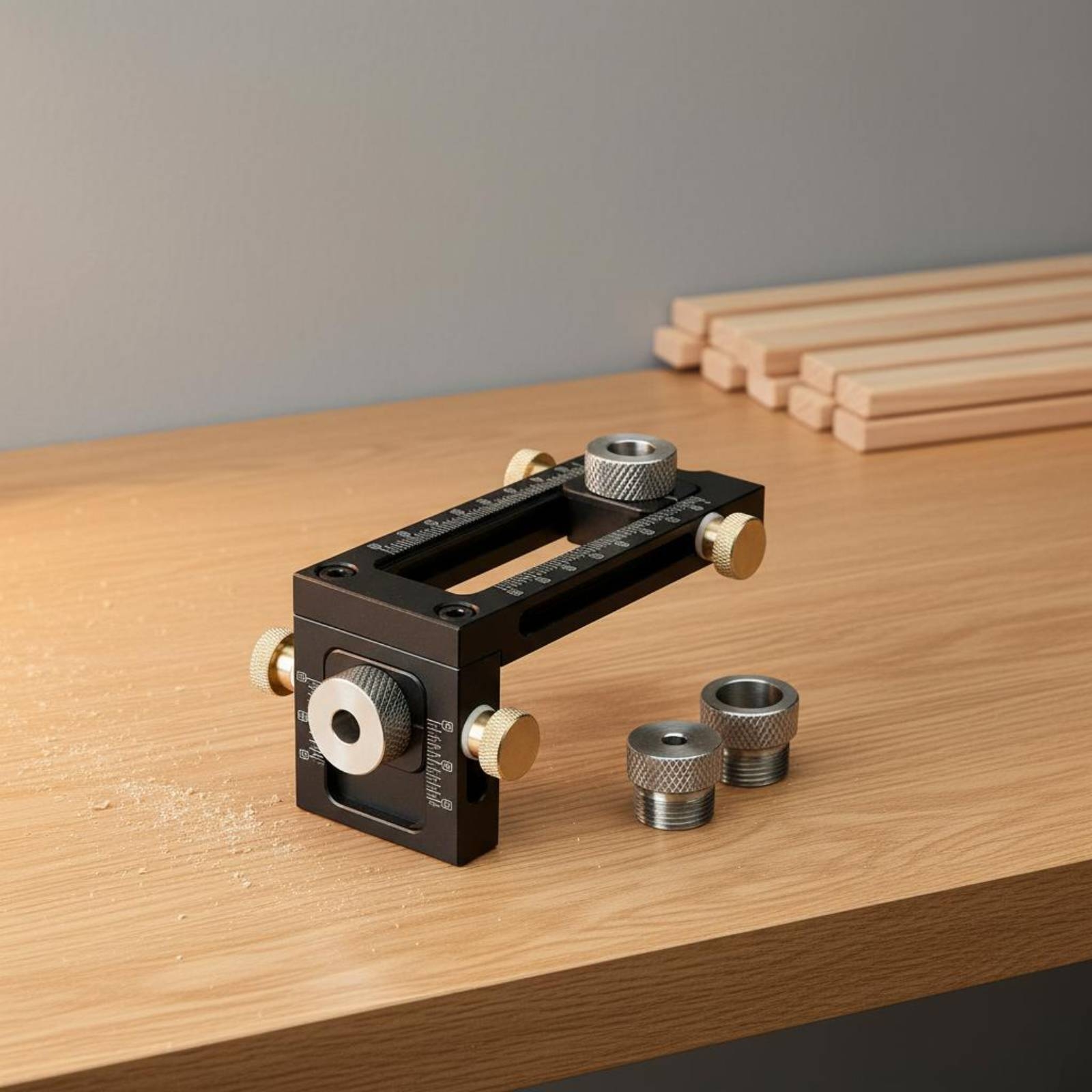 Woodworking Jig - Adjustable Drilling Guide Measurement Markings Hole