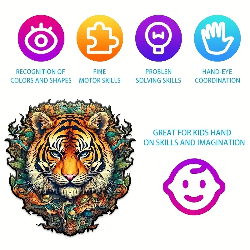 Tiger Wooden Jigsaw Puzzle, Un - Woodworking Game ulasan dan harga