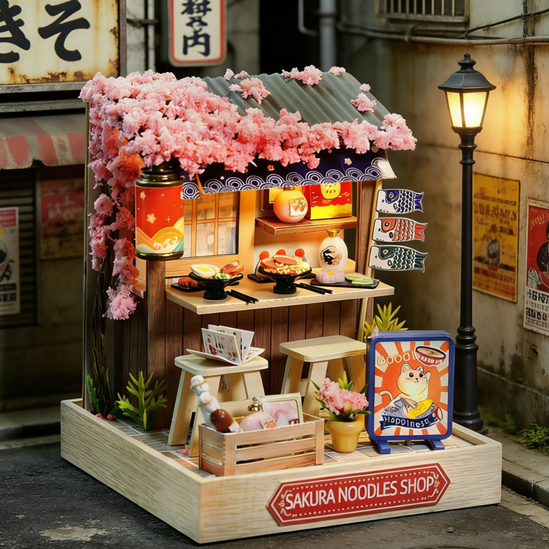 Mini Dollhouse Kit Sakura Stre - Woodworking Veneer ulasan dan harga
