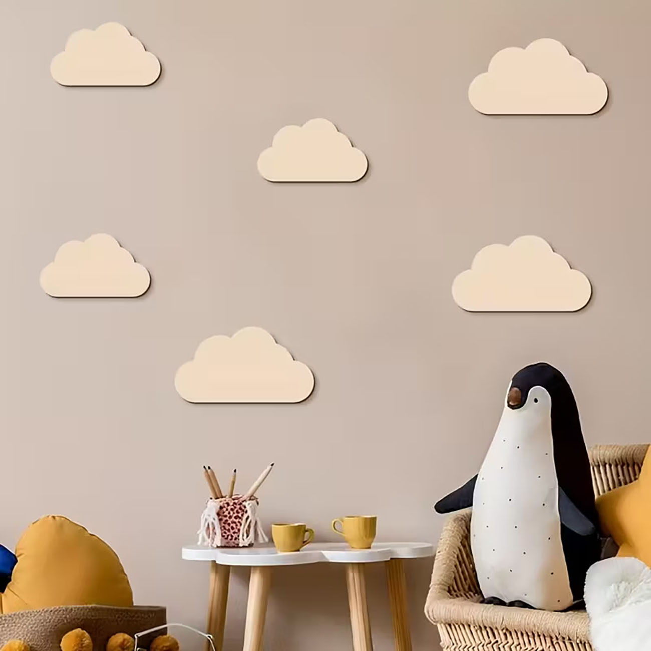 6Pcs Beige Wooden Cloud Wall D - Xfasten Woodworking Tape ulasan dan harga