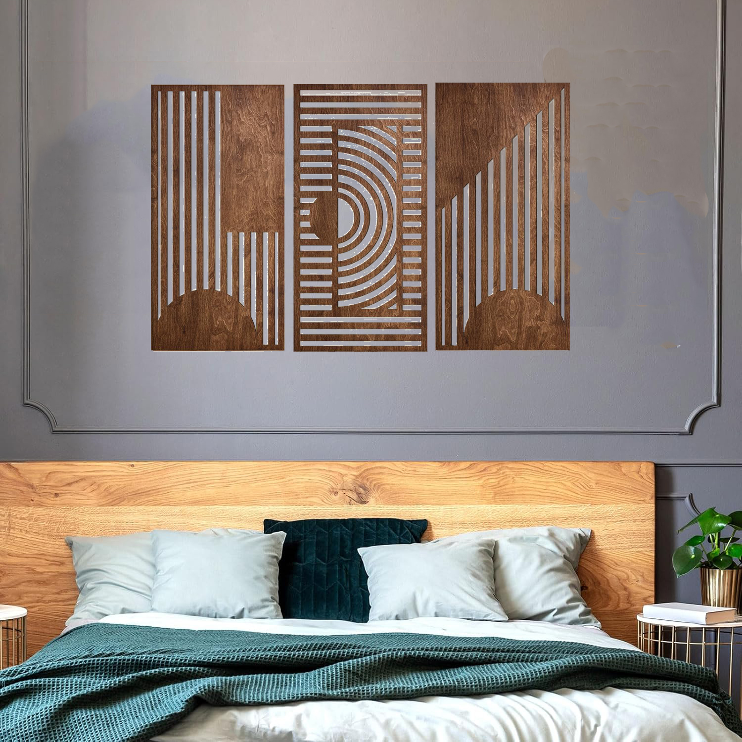 3 Pcs Geometric Wood Wall Art  - Woodworking Veneer ulasan dan harga