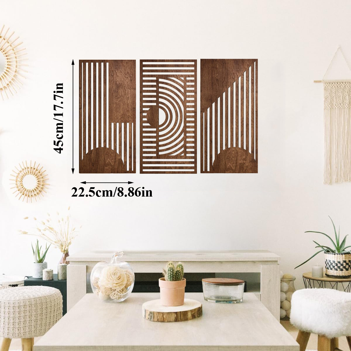 3 Pcs Geometric Wood Wall Art  - Woodworking Veneer ulasan dan harga