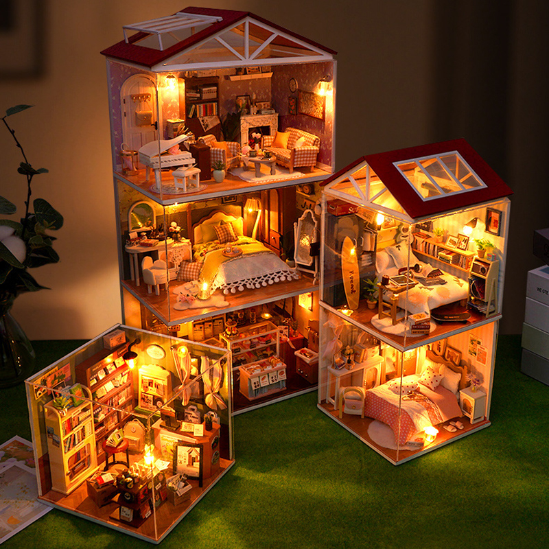 DIY Wooden Dollhouse Mini Bedr - Woodworking Veneer ulasan dan harga